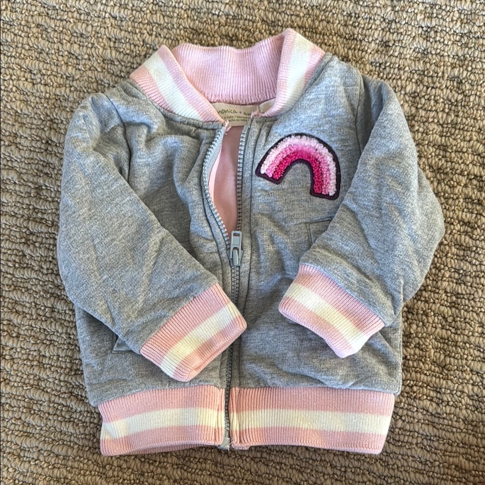 Charming Gray and Pink Kids Hoodie with Rainbow Detail